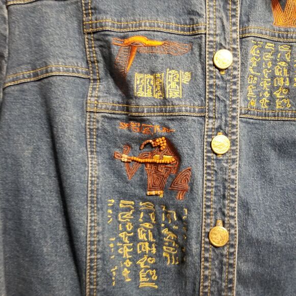 Nancy Bolen By City Girl Womens 16 Denim Jacket Egyptian Embroidered Mid Length - Picture 4 of 12